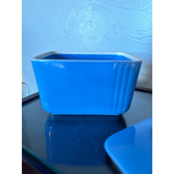 Vintage Art Deco Hall China Delphinium Blue Phoenix cov'd Refrigerator Dish - Picture 8 of 13